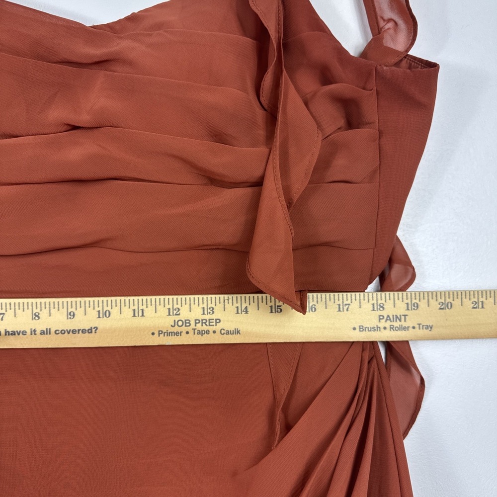 Azazie Rust Ruffled-Sleeve Column Gown - Picture 12 of 15